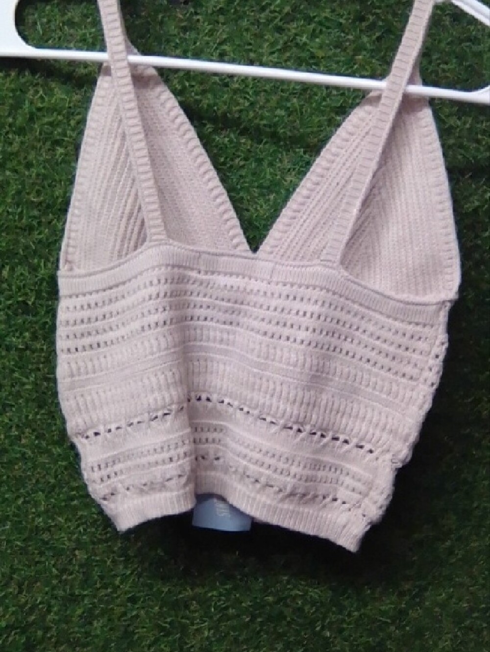 Streetwear Society Light Beige Crochet Ribbed V-Neck Crop Top - Picture 2 of 3